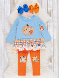 Soft Blue & Orange Gingham Patch Ruffle Outfit: L(4yrs)
