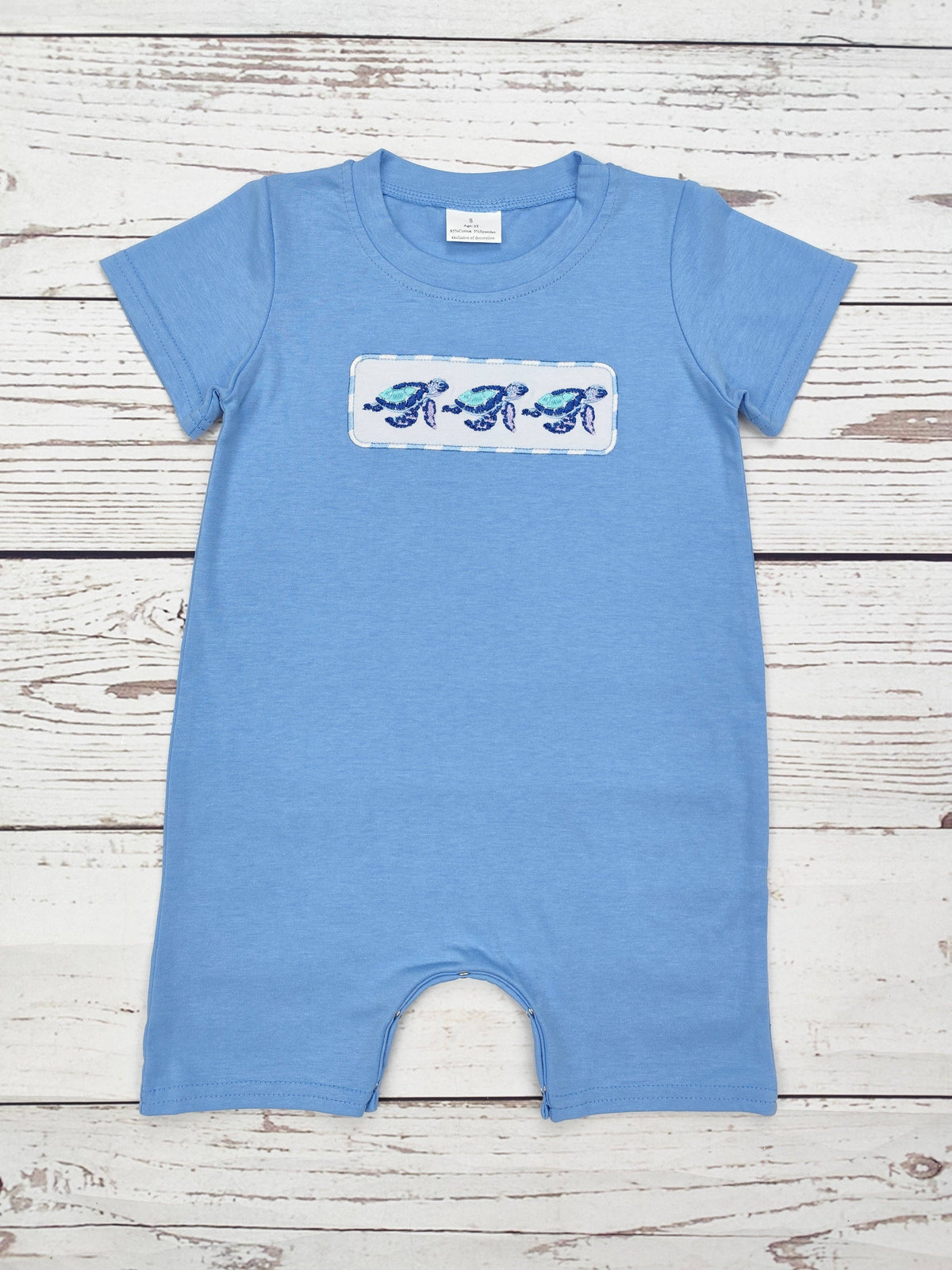 Baby Boy Tortoise Appliqué Romper: 3-6M
