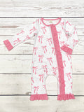Baby Girl Bow Printed Zip Sleeper: 0-3M