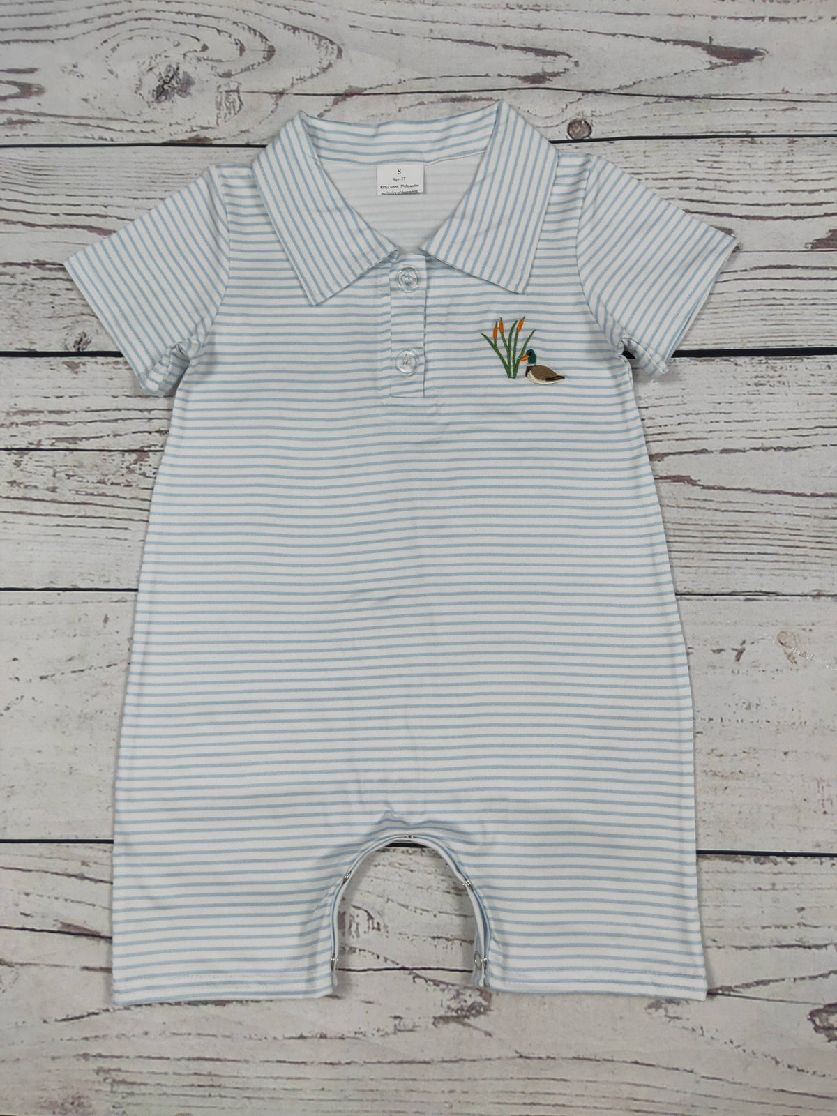 Duck Appliqué Stripe Printed Baby Boy Romper: 2T