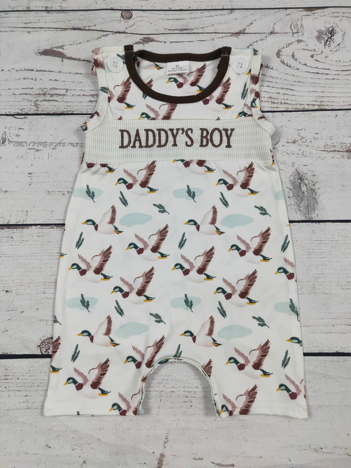 Duck Printed DADDY'S BOY Smocked Romper: 2T