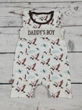 Duck Printed DADDY'S BOY Smocked Romper: 0-3M