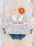 Graceful Floral "Jesus Loves Me" Bloomers Outfit: 0/3MOS