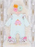 Pink & Light Blue Princess Carriage Ruffle Romper: 0/3MOS